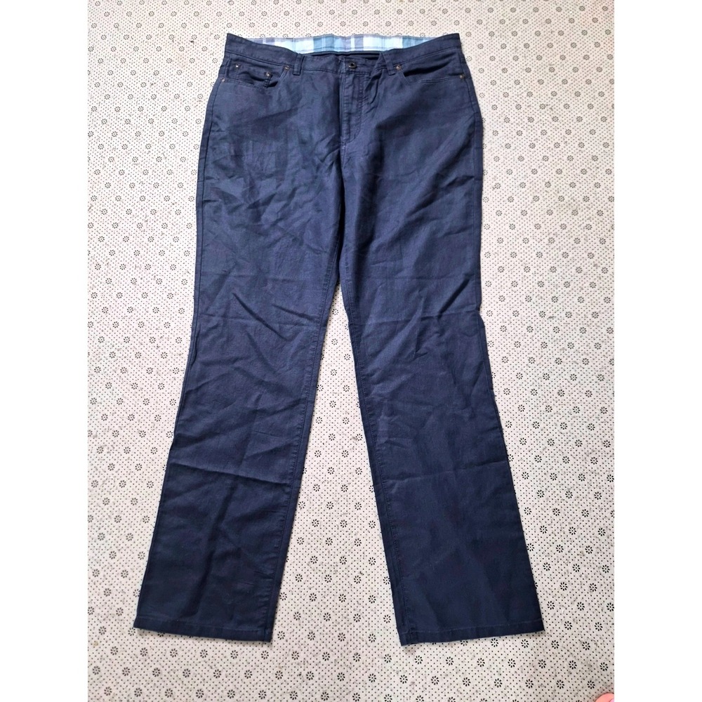 LL Bean Mens 36x32 Standard Fit Linen Cotton Pants Navy Blue Straight Leg
